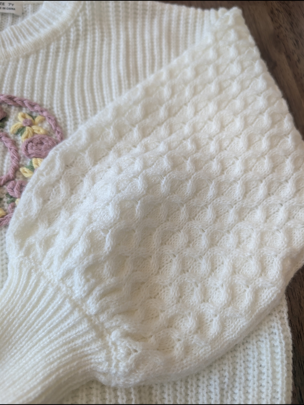 Cream Knit Sweater with Pink and Yellow Floral Patch Letter "P" - Picture 4 of 8